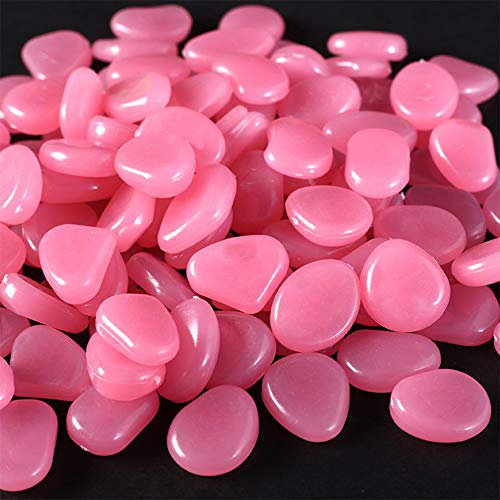 ETOPARS 100 Bunt Leuchtsteine für Aquarium, Künstlicher Leuchtstein Luminous Kies Aquarium, Leuchtsteine Aquarium, Fluoreszierende Kieselsteine, Leuchtende Steine (Rosa)