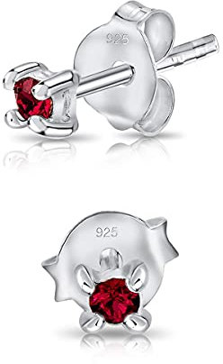 DTPsilver - Winzige Ohrringe 925 Sterling Silber mit Kristallen von Swarovski® Elements Runde Sehr kleine Ohrstecker - Durchmesser 2 mm - Farbe : Rubin