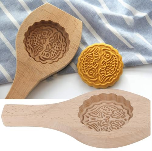 HERCHR Molde de Pastel de Luna, Molde de Prensa de Forma de Flor de Pastel de Luna Chino de Madera para Hornear Galletas DIY Pastel de Luna Pastel de Calabaza y Chocolate(2 Fish)