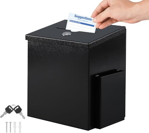 KYODOLED Vorschlagsbox mit Schloss und 50 kostenlosen Vorschlagskarten, Metall-Wahlurnen-Kommentarbox, Spendenbox mit Schlitz, Sammelbox mit 2 Schlüsseln für Arbeitsplatte oder Wandmontage, 21,6 cm H