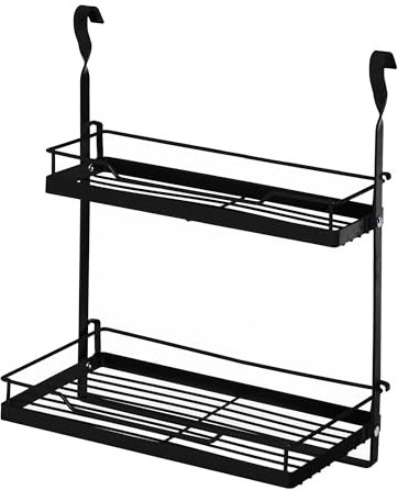 LIVIVO 2 Tier Hanging Storage Shelf Rack For for Spices Herbs Condiments Seasoning Kitchen Rail Plates Bowl Tumbler Glasses Utensil Cutlery Knives Pots Paper Towel (2 Tier Spice Rack, Black)