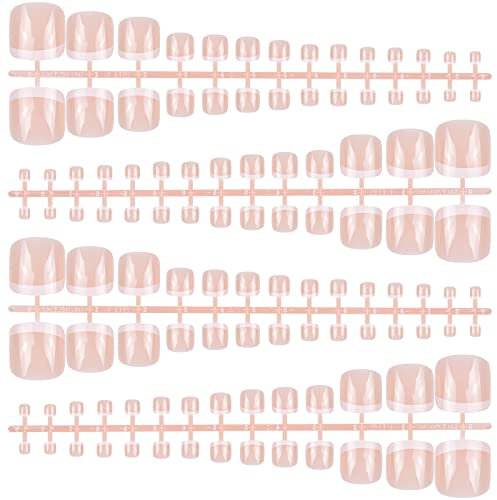 smatime 112 Piece False Toenails French False Toenails Tips Natural Artificial Nail Tips Full Cover Pink Fake Nails French Toenails Manicure for Nail Art Decorations, pink, white
