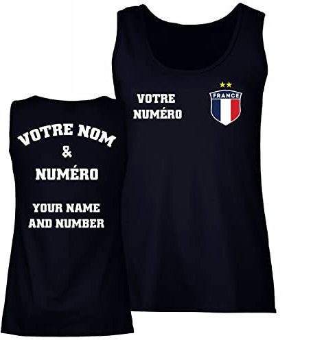 lepni.me Personalisiertes Fußball-Tanktop für Damen Frankreich | Name und Nummer | Abzeichen Französischer Flagge | Fußball-Europameisterschaft 2024 (M Navi Blau Mehrfarben)