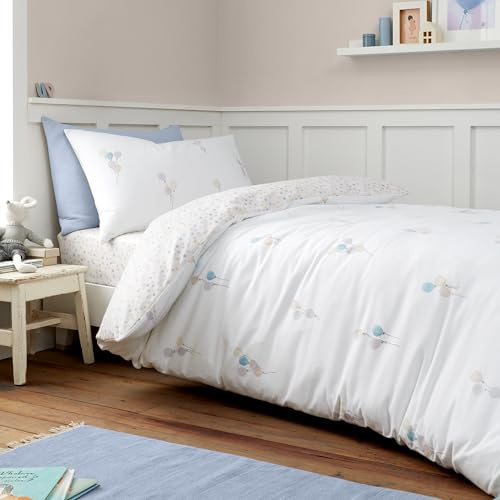 Bianca Brushed Balloons Reversible Cotton Double Duvet Cover Set with Pillowcases, White