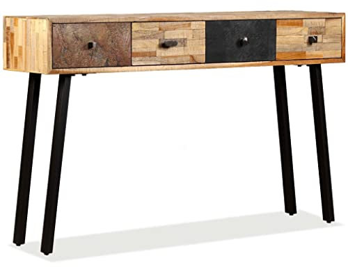 Konsolentisch mit 4 Schubladen, Flurtisch aus Holz Standregal Beistelltisch für Eingang, Wohnzimmer und Schlafzimmer, Recyceltes Teak Massiv 120 x 30 x 76 cm