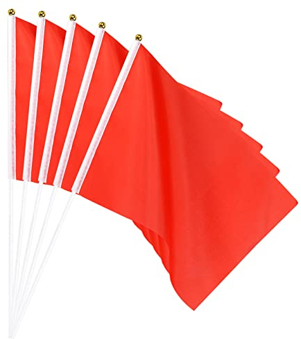 sourcing map Bandiera rossa con bastone tenuto in mano, piccolo, mini bandiera fai da te, 30 x 20 cm, rettangolare, per festival, eventi, feste, decorazione, confezione da 25