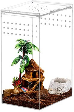 NANEEZOO Magnetisches Acryl-Terrarium-Gehäuse, 10.2x10.2x20.3 cm, Reptilien-Insektenzuchtbox für kleine Bäume, Reptilien, Wirbellose, Mantis, Spinne, Cricket, Tarantel (10.2x10.2 cm) cmx20.0 cm 3 cm)