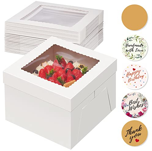 Kootek 15pcs Cake Boxes, 10x10x8 Inches Tall Cake Box with Window, White Bakery Boxes, Large Baking Boxes, Square Cardboard Cake Box for Multi-Layer Cakes, Cake Decorating Supplies for Gift Giving
