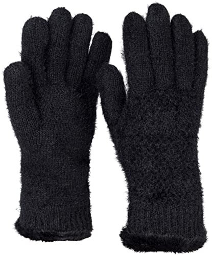 styleBREAKER Damen warme Winter Handschuhe mit Reiskorn Muster und Fleece, Thermo Strickhandschuhe, Fingerhandschuhe 09010040, Farbe:Schwarz
