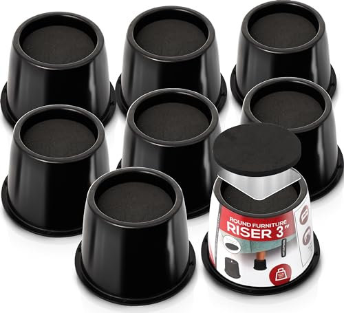 Utopia Bedding Betterhöhungen, 7,6 cm – 8 Stück – runde Möbelerhöhungen mit rutschfestem Schaumstoff Oben mit Metallplatte und Gummi-Pads an der Unterseite – Betterhöhungen, strapazierfähig für Sofa,