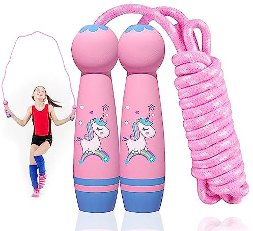 TZQFROCE springseil kinder 6 jahre Verstellbare Springseil Kinder 8 Jahre Seilspringen Kinder Kinder Springseil mit Holzgriff für Jungen Mädchen Freunde Schule Rasen - 260cm