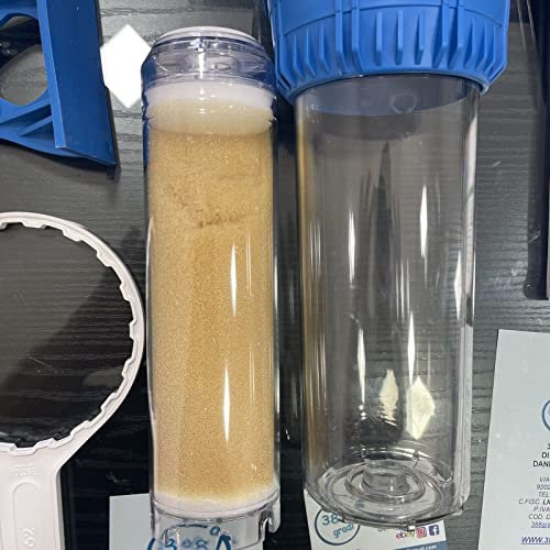 FILTRO CONTENITORE A RESINA CATIONICA ANTICALCARE 10 CON CONTENITORE STAFFA E CHIAVE