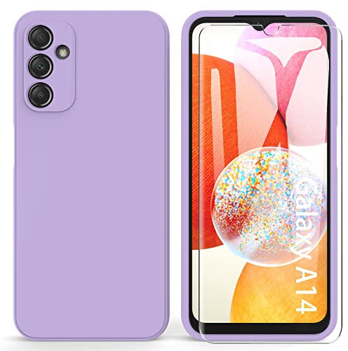 ARRYNN Custodia per Samsung Galaxy A14 4G / 5G Cover + Pellicola Protettiva Vetro Temperato,Liquid Silicone TPU Case - Viola