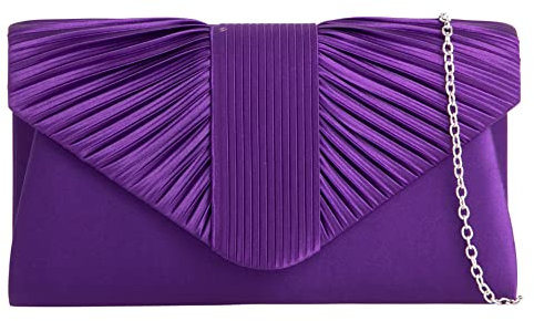 UShopUK Pochette in raso plissettato stile da sposa, ballo di fine anno, matrimonio, sera, festa, borsa a mano, Viola, medium