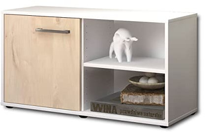 Lqliving Lowboard - Beistellschrank Adelia, Korpus: Weiss matt, Front: Holz-Design Zeder (92x49x35cm), mit Metall Griffen, Made in Germany
