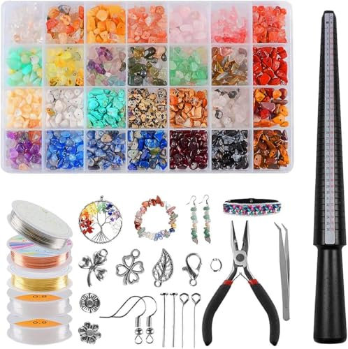 FAEFTY Schmuckherstellung Kit, Schmuck Selber Machen Set, Natürlicher Edelstein Set, Edelstein Perlen für Halsketten Ohrring Armbänder DIY Zubehör