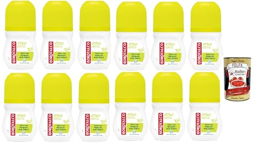 12x Borotalco Deodorant Roll On Active Giallo alkoholfrei und mit Talkum mit Anti-Geruchs-Molekülen, 48h, Duft nach Zeder und Limette, 50 ml + Italian Gourmet Polpa 400g