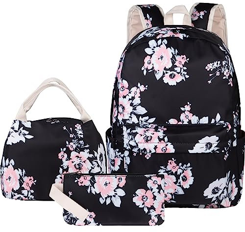 DUPHLAGT Mochila Escolar para niñas para niños, mochila ligera para adolescentes y niñas, juego de mochila con lonchera y estuche para lápices, plum blossom, L, Mochilas de viaje