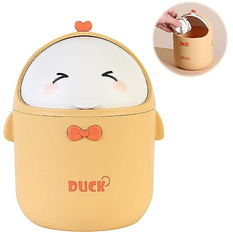 Petite Poubelle de Style Dessin Animé, Mini Poubelle Bureau, Mini Kawaii Poubelle de Table avec Couvercle, pour Salle de Bain, Chambre, Bureau Enfant, le du Papier Recyclage et Autres Déchets (Jaune)