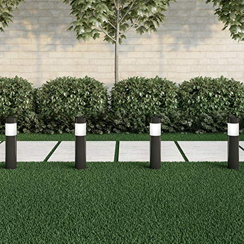 Solar Path Bollard Lights, Set of 6-15” Stainless Steel Outdoor Stake Lighting for Garden, Landscape, Yard, Driveway, Walkway by Pure Garden (Black) (White Lights)