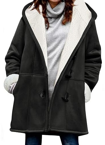 Vancavoo Fleecejacke Damen Sweatjacke mit Kapuze Strickjacken Lang Fleecejacke Winterjacke Lammfell Fleece Kapuzenjacke Winter Warme Mantel Kapuzenpullover,Schwarz,S