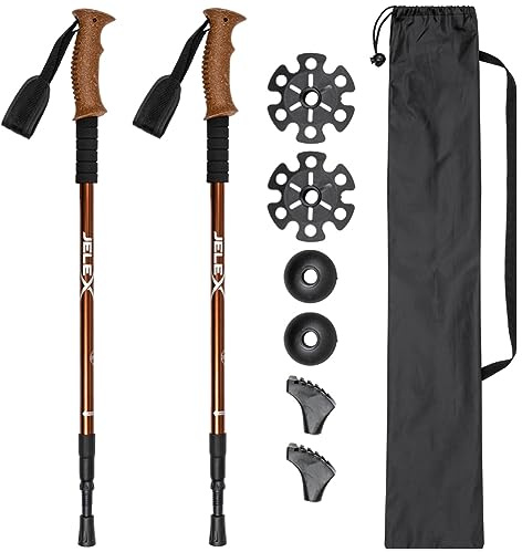 JELEX Nature Teleskop Walking Stöcke für Nordic Walking verstellbar, inkl. diverser Aufsätze für Outdoor Aktivitäten, ultraleichte Wanderstöcke mit Antishock-Technologie