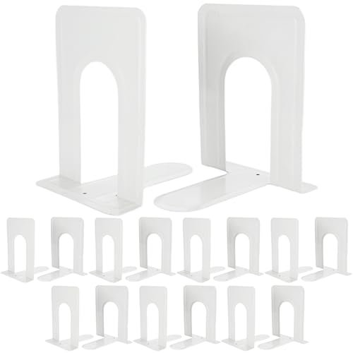 STARVAST Serre Livre Blanc, Lot de 8 Paires Cale Livre Presse Livre Serre Livres en Métal Accessoires Bureau Rangement Livre, Serre-Livres Robustes pour Étagères, Base Antidérapante