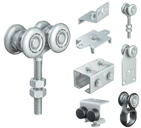 Chariot Réglable à 4 Rouleaux Ø24mm avec Tige Filetée M8 en Acier Galvanisé pour Rail Coulissant Monorail MR3. Système de Coulissement pour Rideau Coulissant Extérieur, Toile pour Pergola