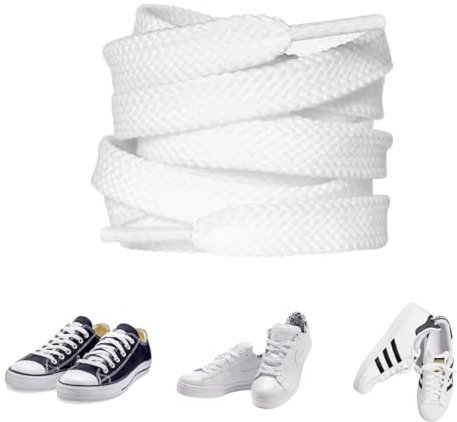 Carehabi 2 Paar Weiße Schnürsenkel Flach 8mm Breite Reißfeste Schuhbänder Aus Polyester Längen 140 cm Für Sneaker Sportschuhe Wanderschuhe Laufschuhe Turnschuhe