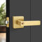 Gaurqiah Brushed Gold Door Handles, Heavy Duty Keyed Entry Door Lever with Lock, Reversible Square Door Handle with Keys for Entrance Front Doors, Satin Brass