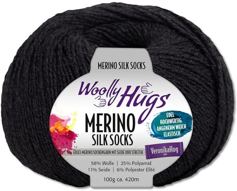 Frida's Wollhaus Woolly Hugs 100 g Merino Silk Socks Sockenwolle Sockengarn Strümpfe 15 Farben (298 | Anthrazit)