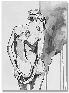 Graue nackte Frau Poster Nordic abstrakte Leinwand Malerei Wandkunst weiblicher Akt Druck modernes Badezimmer Wohnzimmer Heimdekoration (Color : A, Size : 30x40cm No Frame)