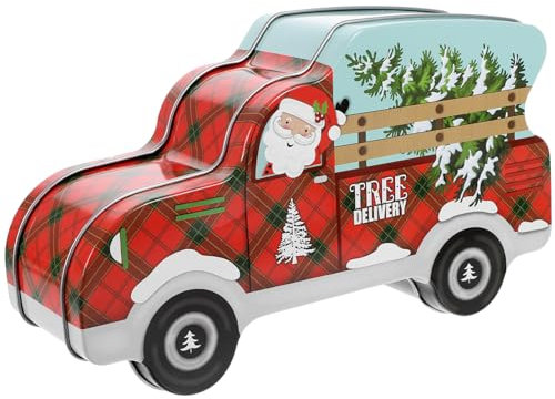 PRETYZOOM Christmas Cookie Tins with Lids, Car Shaped Tin Box Xmas Biscuit Box Metal Candy Jar Box Holiday Treat Tin Card Tin Containers for Chocolate Party Favor