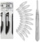 Set - 10 Stück sterile Skalpellklingen Figur 24 aus Karbonstahl - Ersatzklingen + 1 x Shehadeh - Skalpell-Halter - Edelstahl