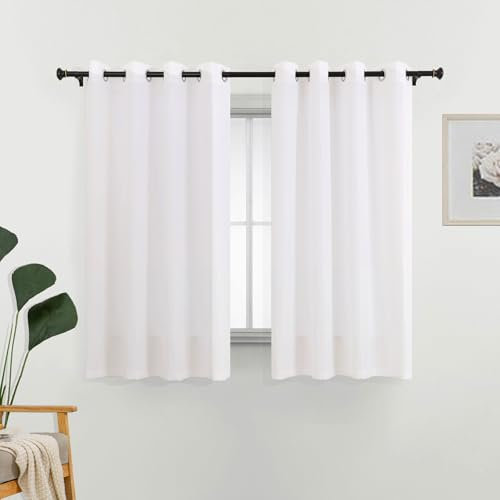 L.Z.E Gardinen Vorhänge Weiß, Sichtschutz Lichtdurchlässige Gardine Vorhang für Schlafzimmer Wohnzimmer Privatsphäre, Dünne Baumwolloptik Stores mit Ösen, 145 cm Kurz, Einfarbig Naturfarben Weiss
