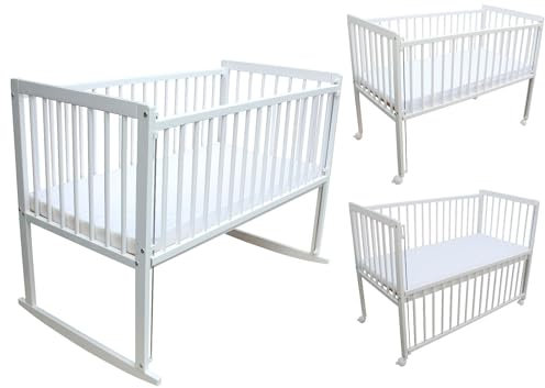 Micoland Kinderbett/Beistellbett/Wiege 3in1 120x60cm mit Matratze weiß