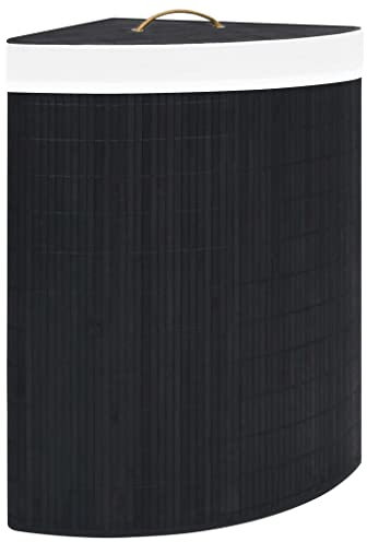 Toshilian Panier à Linge d'Angle Bambou Noir 60 L avec Doublure Amovible et Poignée sur le Couvercle