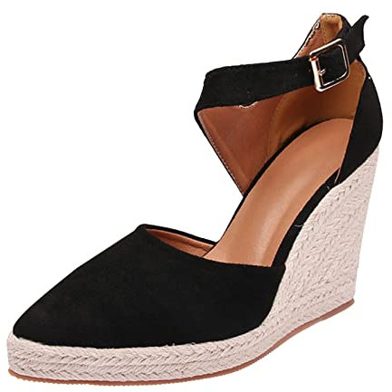Sandalias Mujer Alpargatas con punta en, zapatos de pescador, cuñas para mujer, novedad de verano 2022, tejido de paja de lino con zapatos de tacón, zapatos de tacón para mujer
