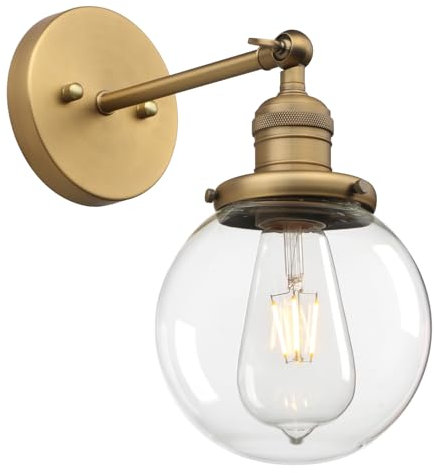 Pathson Applique Murale Intérieure, Reglable Vintage Verre Ronde Abat-jour Lampe Murale E27 Luminaires et Éclairage pour Salle de bain, Salon, Ferme (Antique)