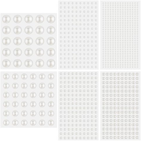 Gjinxi 991 Stück Selbstklebende Halbperlen, 6 Blatt 3/4/5/6mm Perlen Selbstklebend Perlen-Aufkleber Selbstklebende Perlen für Hochzeit Kleidung Schmuckherstellung DIY Halskette Armbänder Basteln Handy