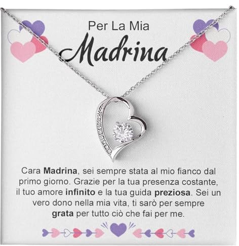 Bramart Collana Donna Madrina Idea regalo per lei Finitura in Argento, Oro Gioiello Madrine Idee Regali Ciondolo - Cofanetto con DEDICA incluso