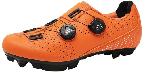 JiuQing Mountainbike-Schuhe MTB-Schuhe Indoor-Outdoor-Fahrradschuhe Kompatibel Mit SPD 2-Schrauben Mit Cleats Für Männer Und Frauen,Orange,42 EU