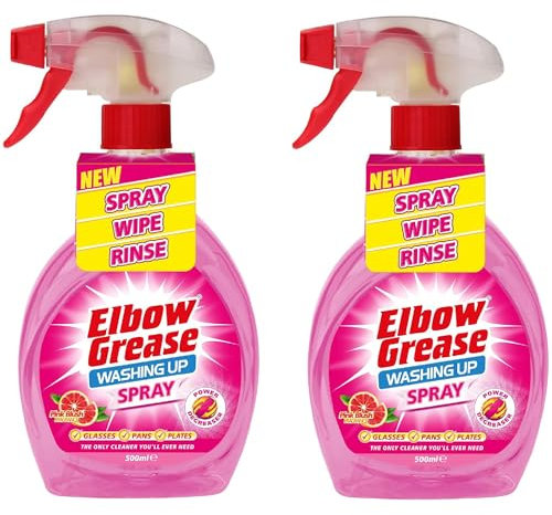 SAVING HUB Elbow Grease Washing Up Spray 500ml - Pink Blush Scent - For Glasses Pans Plates Spray - Washing Up Dish Kitchen Cleaning Liquid Spray - Powerful Detergent (2, Pink)