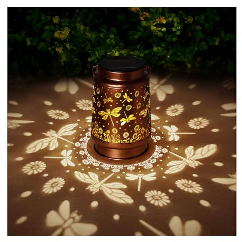 Solar Lanterns Outdoor Waterproof Dragonfly Garden Decor Gifts for Women Mom Grandma Hanging Solar Lights Metal Solar Decoration Outside for Yard, Patio, Backyard, Porch
