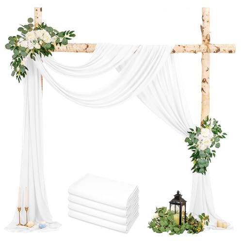 LYAFS Wedding Arch Draping Fabric, 4 Panels 28 x20ft White Wedding Arch Drapes Chiffon Fabric Drapery for Wedding Sheer Backdrop Curtains for Reception Ceremony Archway Ceiling Decor