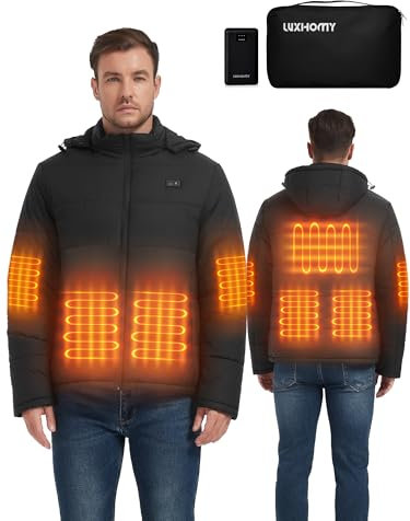 Chauffante Veste avec Batterie 7.4V 16000 mAh, Doudoune Chauffante Homme Femme 7 Zones de Chauffé Gilet Veste Electrique Chauffante, Vêtements Chauffant Blouson Chauffant Manteau Veste avec Capuche