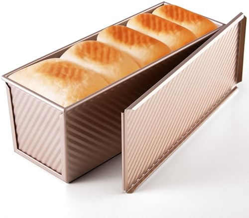 KITESSENSU Pullman Loaf Tin with Lid, 2lb Dough Capacity | Non-Stick Bread Tin, Loaf Tin with Lid for Toast & Sandwich Bread, 31.5 x 10.2 x 11.2 cm, Rose Gold
