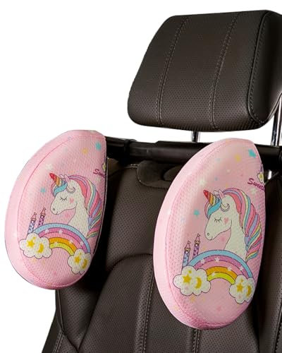 Hoclauho Auto Nackenstützk issen kinder Erwachsene, Verstellbare Kopfstütze, Weicher Memory-Schaum für komfortables Schlafen auf Reisen, Auto reise zubehör, schlafkissen auto kinder (Rosa)