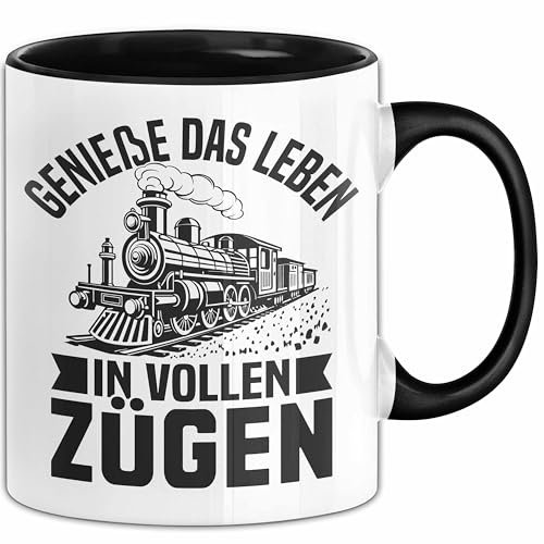 Zugfahrer Tasse Geschenk Bahnfahrer Genieße Das Leben In Vollen Zügen (Schwarz)