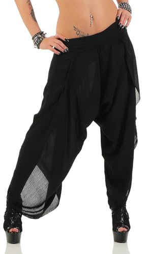 Damen Haremshose Ideal für Yoga, Tanz und Fitness 540 (DE/NL/SE/PL, Alphanumerisch, Einheitsgröße, Regular, Regular, Schwarz)